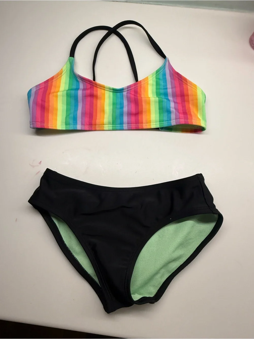art class Rainbow Stripe Bikini Top with Black Bottoms